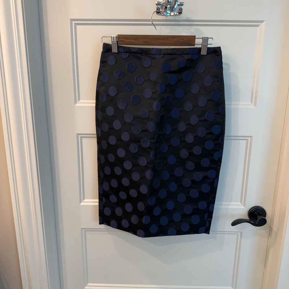 J. Crew Black and Blue Polka Dot Pencil Skirt